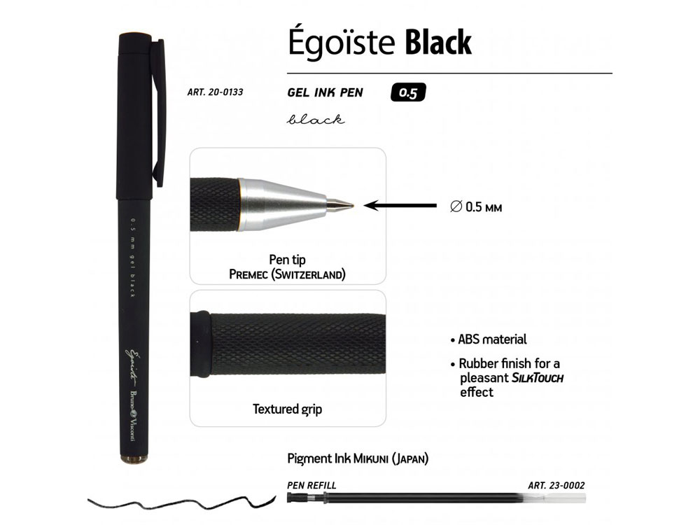 Ручка пластиковая гелевая Egoiste Black с лого бренда