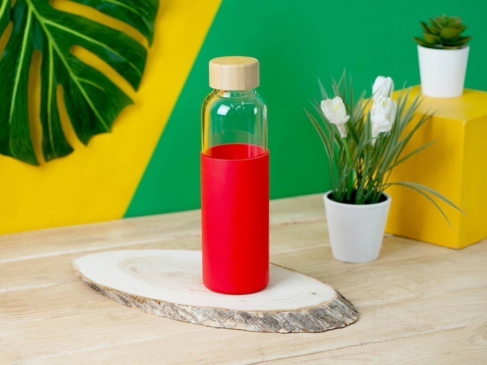 Стеклянная бутылка для воды в силиконовом чехле Refine