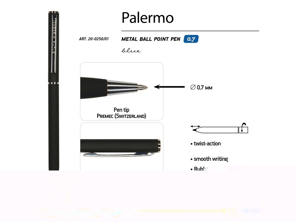 Ручка металлическая шариковая Palermo, софт-тач